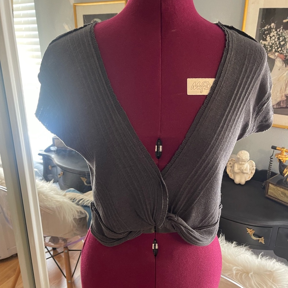 We The Free Charcoal Knotted Crop Top